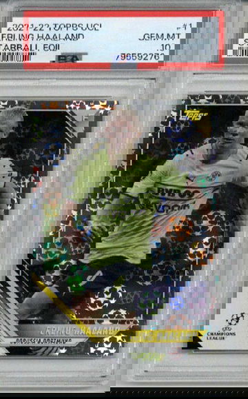 2021-22 TOPPS UCL STARBALL FOIL #1 ERLING HAALAND CARD PSA 10 LOW POP RARE