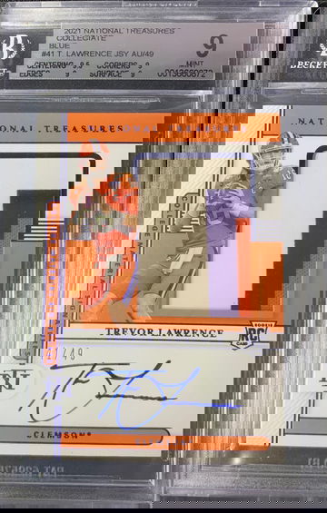 2021 Panini National Treasures Collegiate Trevor Lawrence RPA /49 BGS 9