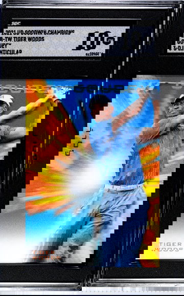 2021 Upper Deck Goodwin Champions Goudey 3-D Lenticular #LB-TW Tiger Woods SGC 10