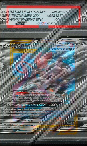 2019 POKEMON SM BLACK STAR PROMO #SM191 FA/MEWTWO & MEW GX PROMO-PWR.PRTNRSHP.TINS PSA 10