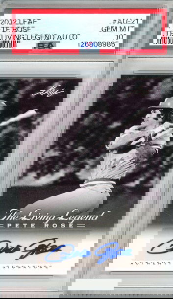 2012 LEAF THE LIVING LEGEND AUTOGRAPH PETE ROSE #AU-21 REDS PSA 10 GEM MT