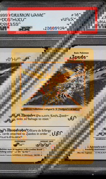 1999 Pokemon Base Set Shadowless Holo Zapdos #16 PSA 4