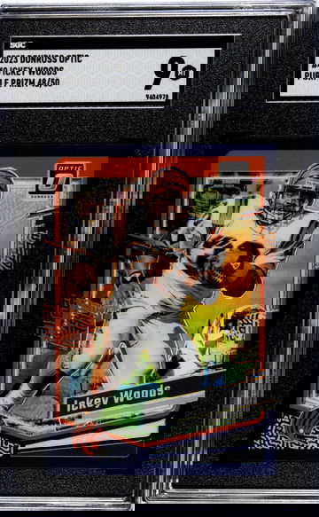 2023 Panini Donruss Optic Purple Prizm Ickey Woods #40 /50 SGC 9