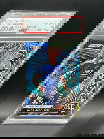 2022-23 Panini Prizm Premier League James Maddison Fractal Blue Shimmer PSA 10
