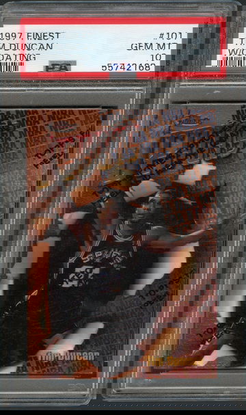 1997 TOPPS FINEST TIM DUNCAN ROOKIE W/COATING PSA 10