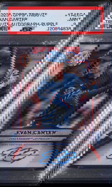 2025 Topps Tribute Tribute Autographs Purple Evan Carter #TAECA /50 PSA 9