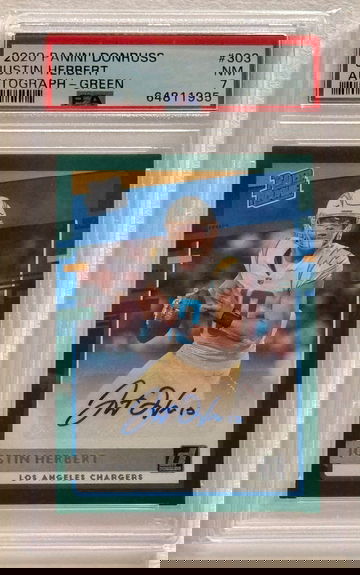 2020 Justin Herbert DONRUSS RC RATED ROOKIE RARE Green PRESS PROOF Auto PSA  7