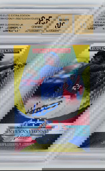 2015 ELITE EXTRA EDITION INTERNATIONAL PRIDE SIGNATURES AUTO CARD OF VLADIMIR GUERRERO JR #3/5 BGS 9.5 WITH A 10 AUTO