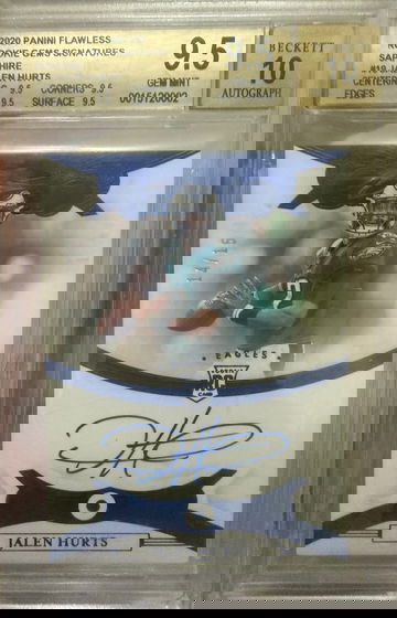 2020 Flawless Rookie Sapphire Jalen Hurts RC ON CARD AUTO/15 GEM MINT BGS 9.5