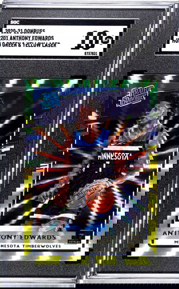 2020-21 Donruss #201 Anthony Edwards Holo Green and Yellow Laser