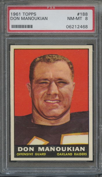 1961 Topps #188 Dan Manoukin Oakland Raiders PSA 8 NM/MT