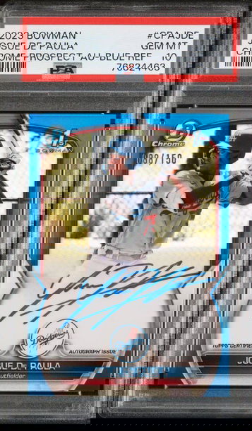 2023 bowman chrome 1st prospect Josue de Paula True Blue refractor auto autograph /150 PSA 10