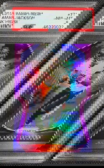 2019 Panini Prizm Lamar Jackson Pink Prizm Refractor SP Ravens #71 PSA 8 