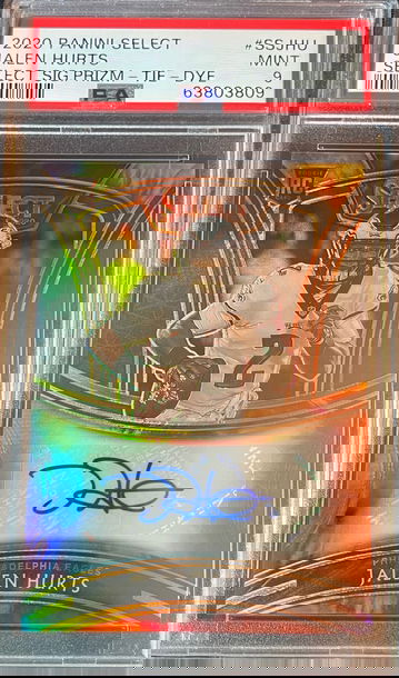 2020 Select Jalen Hurts Rookie Auto Tie Dye /15 PSA 9 Jersey Number 1