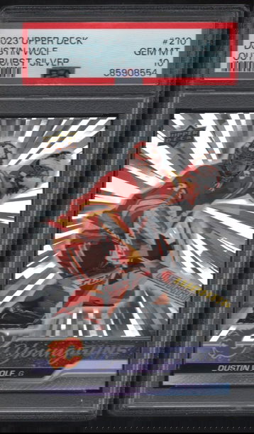 2023 Upper Deck Young Guns #210 Dustin Wolf Outburst Silver Rookie PSA 10 Gem Mint