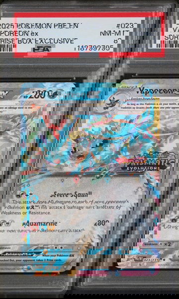 2025 Pokemon Prismatic Evolutions Promo Surprise Box Exclusive Vaporeon Ex #23 PSA 8