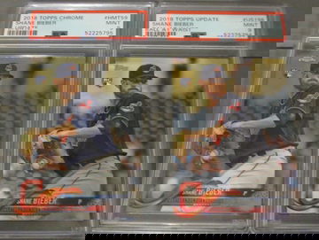 Shane Bieber Lot (2) RC 2018 Topps Chrome Update HMT59 + Update US198 PSA 9