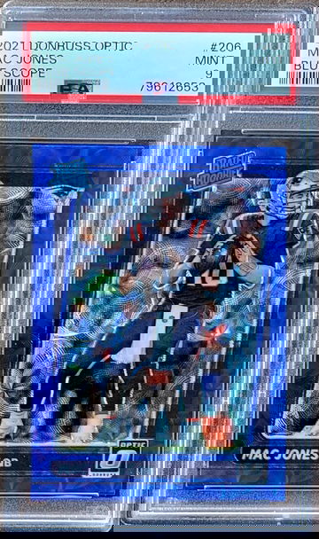 2021 MAC JONES Panini Donruss Optic BLUE SCOPE PRIZM Rated Rookie PSA 9 RC #206