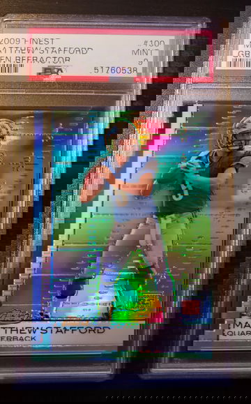 2009 Topps Finest Matthew Stafford Green Refractor RC /199 PSA 9