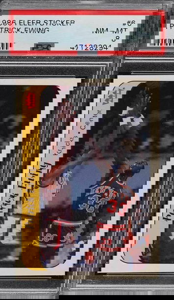 1986 Fleer Sticker Patrick Ewing ROOKIE RC #6 PSA 8 NM-MT