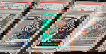 2017 Panini Prizm Giannis Antetokounmpo Green, Silver and Fast Break Prizm Fundamentals PSA 10