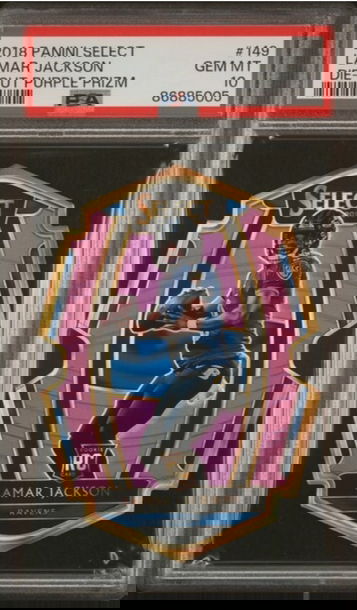 Lamar jackson 2018 select purple die cut #/75 psa 10
