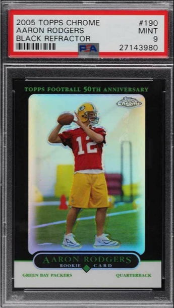 2005 Topps Chrome Aaron Rodgers RC #190 Black Refractor /100 PSA 9 Mint