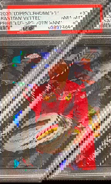 2020 Topps Chrome Sapphire Sebastian Vettel IV Image Variation SP 70th Anniversary /70 Ferrari PSA 8