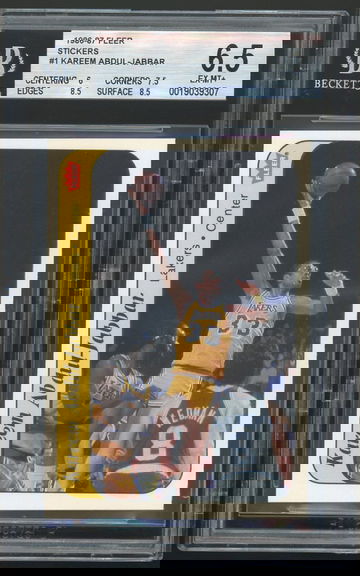 1986 FLEER STICKERS #1 KAREEM ABDUL-JABBAR BGS 6.5 EX-MT+ (6, 7.5, 8.5, 8.5)