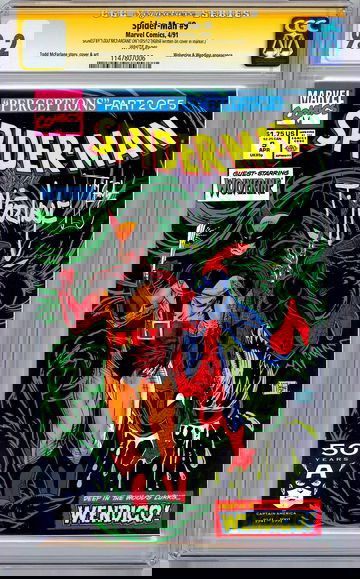 SPIDER-MAN #9 CGC-SS 9.2 SIGD 2X TODD MCFARLANE STORY CVR/ART WOLVERINE APP 1991