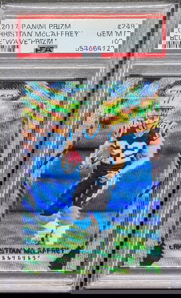 2017 Prizm Christian McCaffrey Blue Wave 33/149 PSA 10 Pop 10