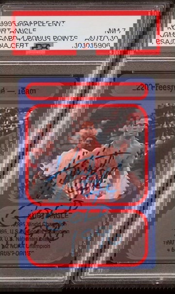 1995 Grapple Kurt Angle 4 Bonus Points PSA 7 Auto 10 Signed Game Card Rookie RC