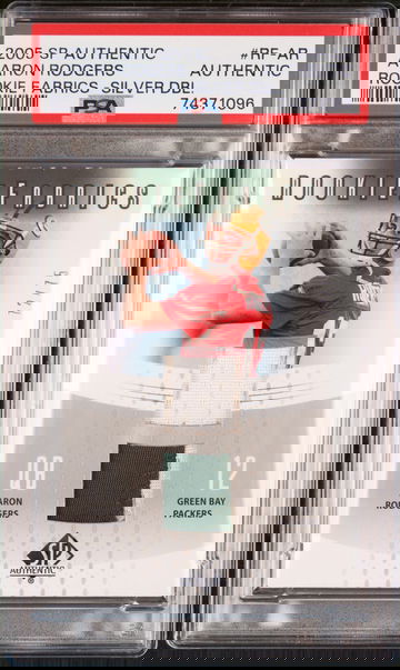 2005 SP AUTHENTIC AARON RODGERS ROOKIE FABRICS SILVER DOUBLE PSA AUTHENTIC