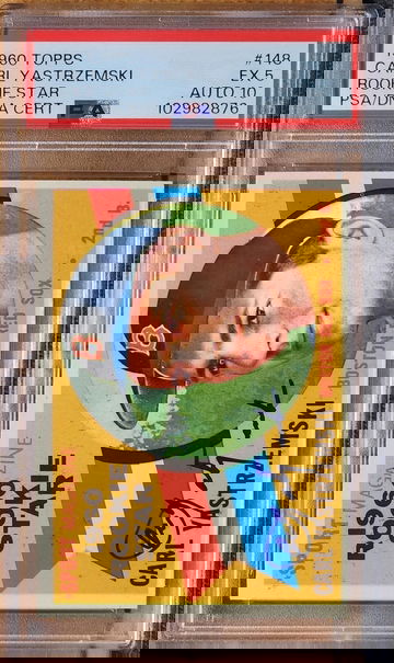 CARL YASTRZEMSKI 1960 Topps SIGNED ROOKIE CARD #148 RC PSA/DNA 5 Card, 10 Auto RED SOX HOF BEAUTY!!