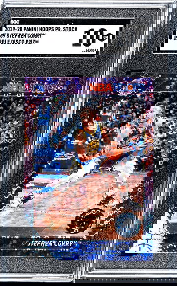 2019-20 Panini Hoops Premium Stock #59 Stephen Curry Purple Disco Prizm SGC 10