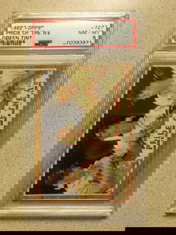 1962 Topps #127 Pride Of The As PSA 8 NM-MT SIEBERN BAUER LUMPE GREEN TINT ATHLETICS 