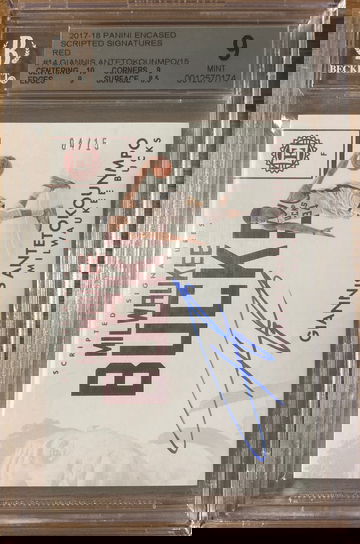 2017-18 ENCASED SCRIPTED SIGNATURE GIANNIS ANTETOKOUNMPO 4/15 ON CARD AUTO RED