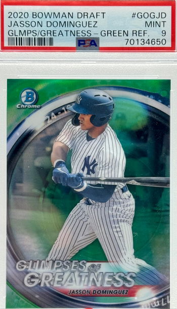 2020 BOWMAN DRAFT #GOGJD JASSON DOMINGUEZ GLMPS/GREATNESS - GREEN REF/99 PSA 9 MINT