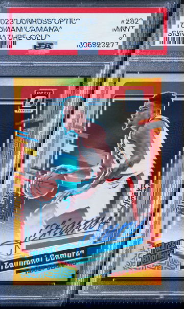 2023 Donruss Optic Toumani Camara Gold Auto /10 PSA 9