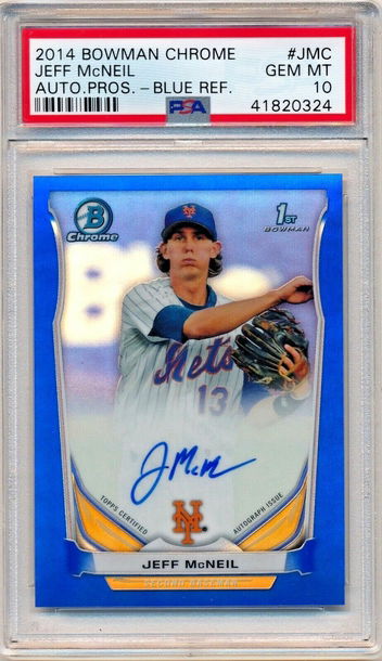 2014 14 Bowman Chrome Jeff McNeil Blue Refractor Auto RC PSA 10 #125/150 POP 5