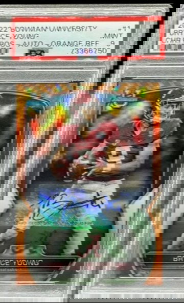 2022 Bowman University Bryce Young Chrome Auto Orange Refractor 11/25 PSA 9 Pop 1