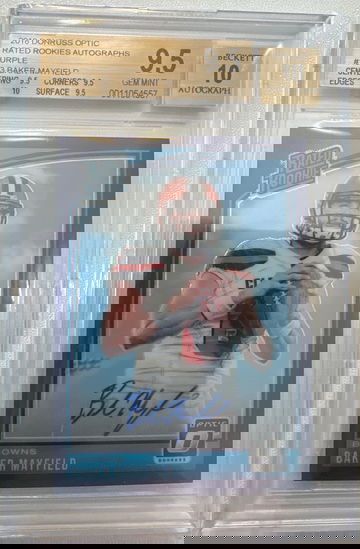2018 Optic Baker Mayfield Purple Stars Auto BGS 9.5