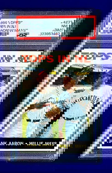 1964 Topps Hank Aaron Willie Mays Tops in NL 2 HOFs #423 PSA 7 NM MINT *GWCARDS*