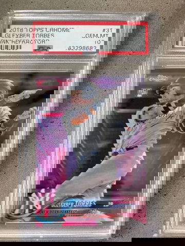 2018 GLEYBER TORRES TOPPS CHROME PINK REFRACTOR #31 PSA GEM MT 10