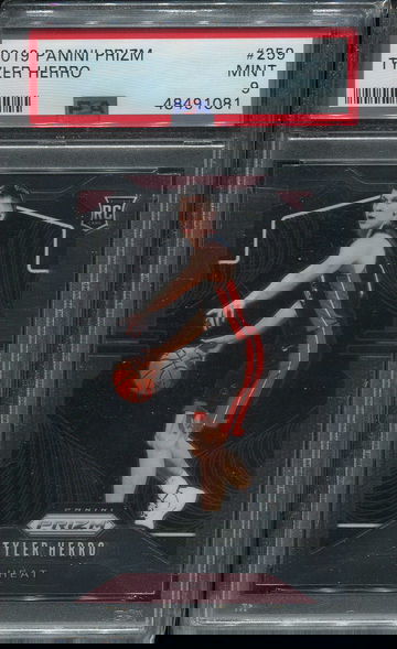 Tyler Herro, PSA 9, 2019-20 Panini Prizm Rookie Cards Base RC #259 Miami Heat