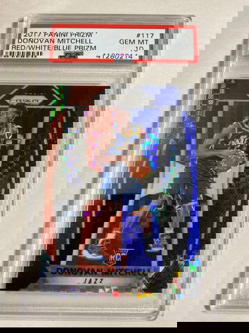 2017 PRIZM DONOVAN MITCHELL PSA 10 RED WHITE BLUE 117