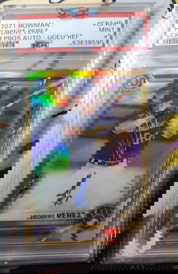 Hedbert Perez 2021 Bowman Chrome 1st Prospect GOLD 1st Auto /50 PSA 9