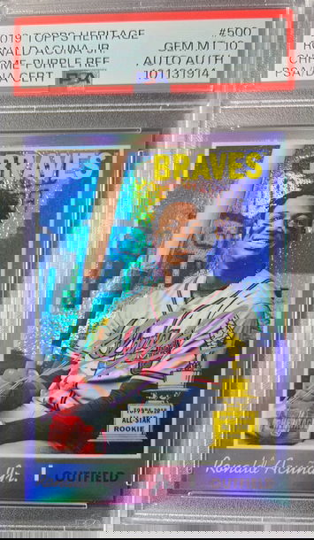 2019 Topps Heritage Chrome Ronald Acuna Jr Purple Ref. Auto PSA 10