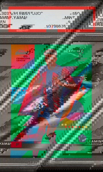 2023-24 TOPPS FINEST UEFA UCL LAMINE YAMAL #/99 GREEN REFRACTOR #50 RC PSA 9