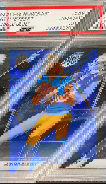 Justin Herbert blue disco no huddle mosaic 32/75 PSA 10